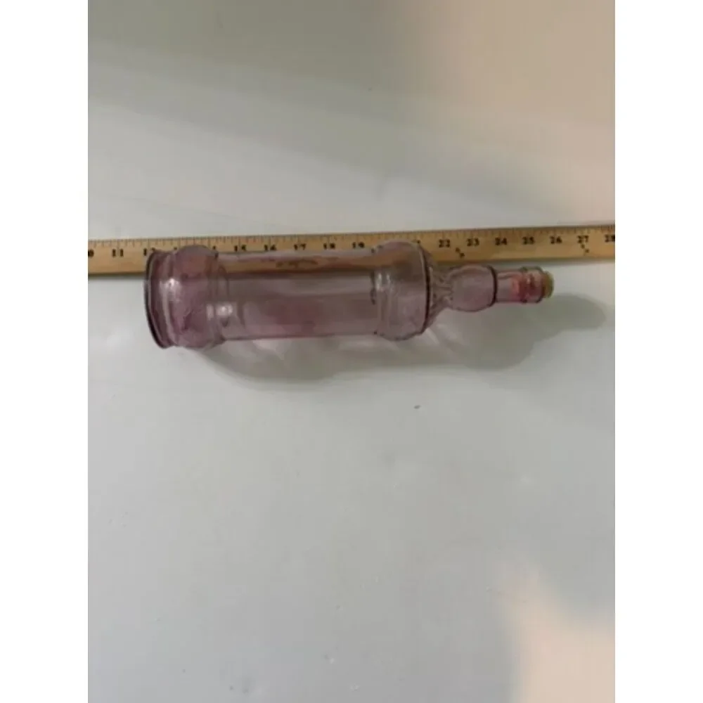 vtg Purple glass bottle with cork stopper ribbed design